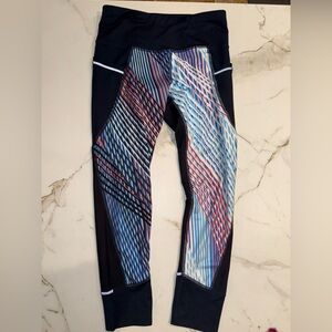 Athleta | XS | Black & Blue Printed Mesh Panel Leggings NWOT